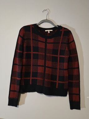 Plaid Crewneck Sweater in Red and Black - Women's
